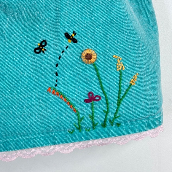 VTG 90s Oshkosh Overall Dress 4T Hand Embroidered Polka Dot Paper Tag USA Floral - Picture 3 of 10